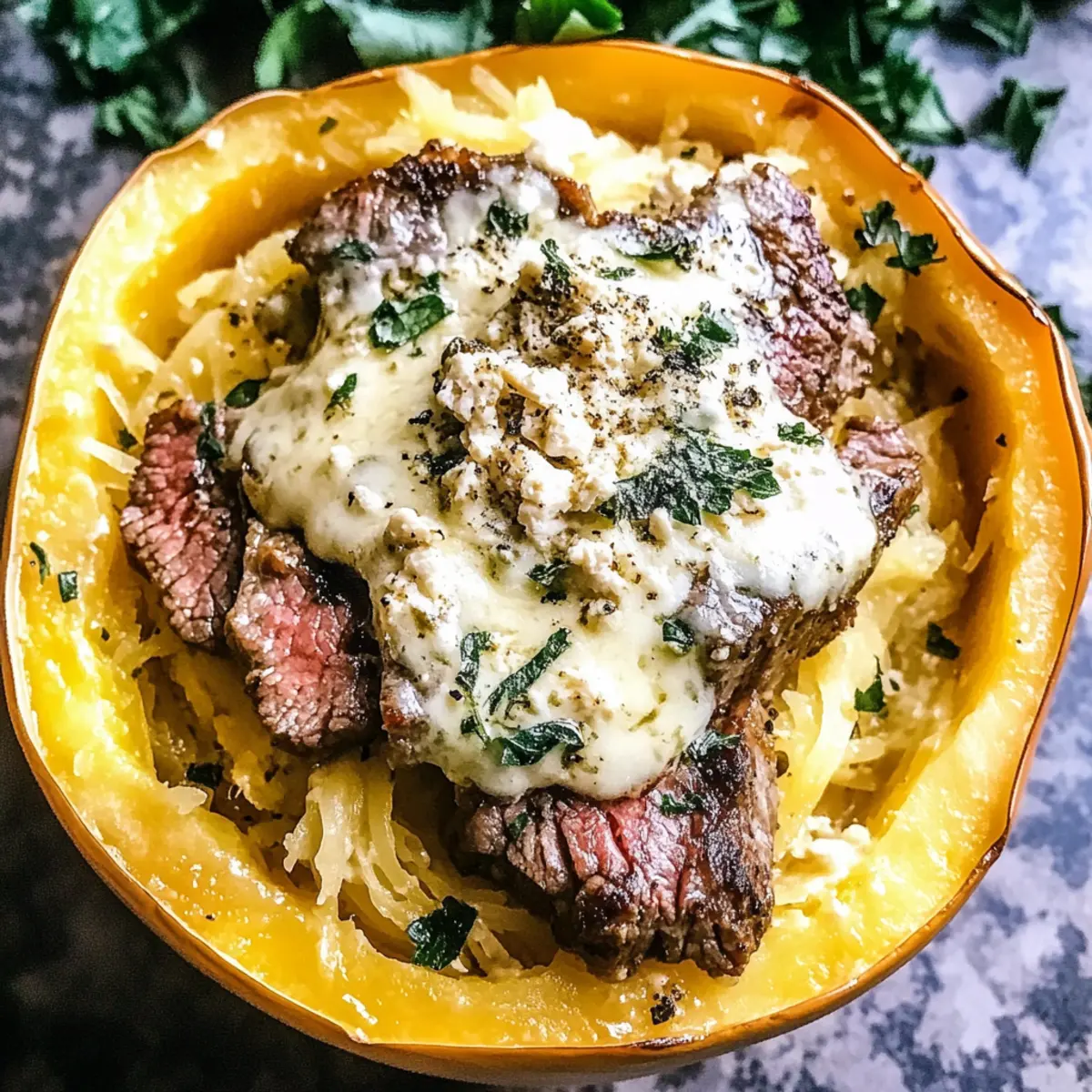 Savor Steak Gorgonzola Alfredo Spaghetti Squash Tonight 4 64ad8008 e5d3 4525 b870 15cc30b9f2e3br sq2m0f