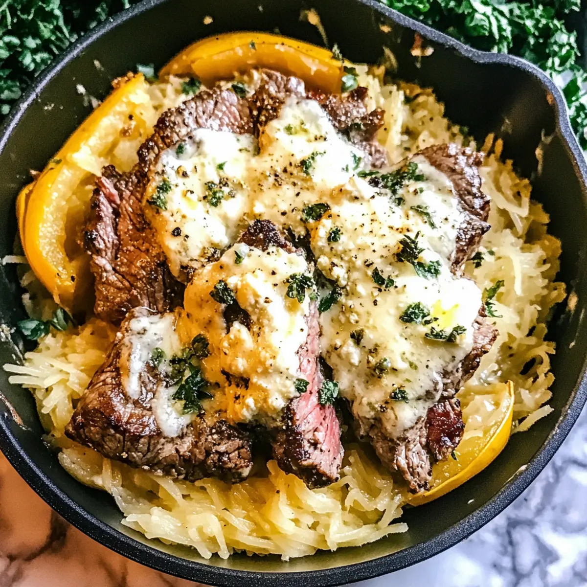 Savor Steak Gorgonzola Alfredo Spaghetti Squash Tonight 5 Steak Gorgonzola Alfredo Spaghetti Squash