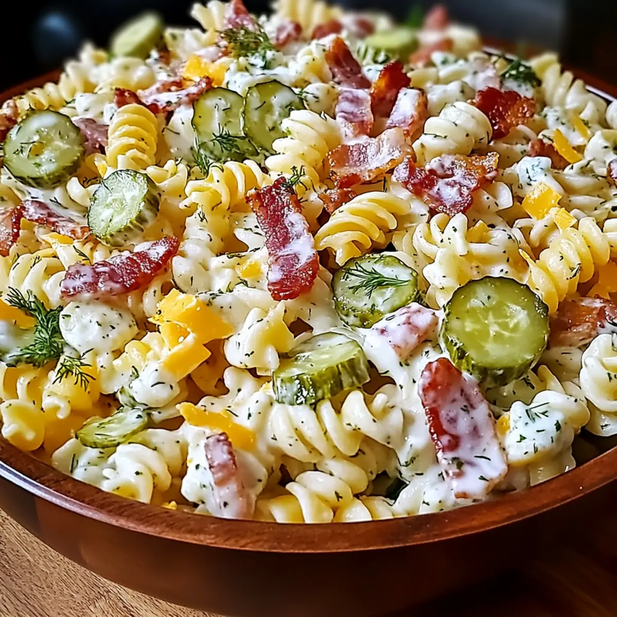 Pickle Bacon Ranch Pasta Salad