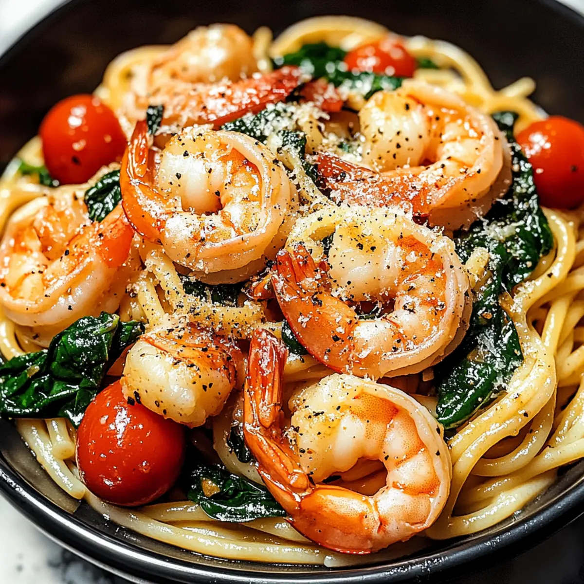 Tomato Spinach Shrimp Pasta