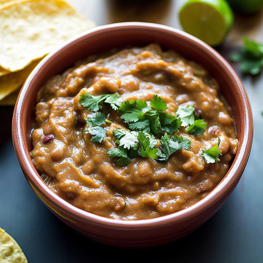 Classic Refried Beans Comfort Dish with Fresh Lime and Cilantro