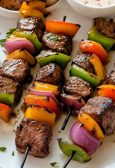 Juicy Steak Kabobs with Bell Peppers and Mushrooms