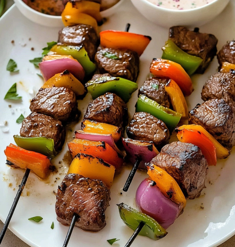 Juicy Steak Kabobs with Bell Peppers and Mushrooms